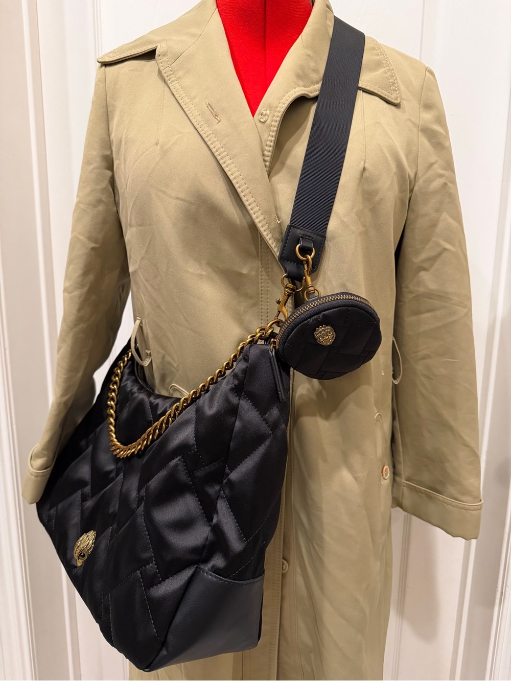 Kurt Geiger London Recycled Large Hobo Black Quilted Eagle Chain Shoulder Bag - Picture 16 of 16